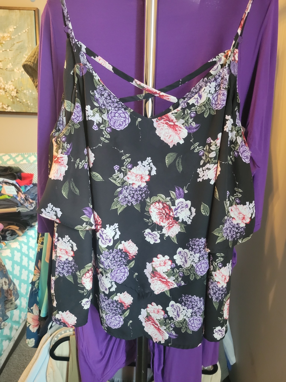 torrid Black Floral Cami with Purple & Pink Blooms